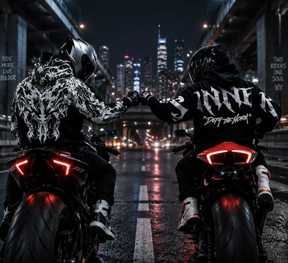 2026 Oversized Abstract Skull Flame‑Print Hoodie, Back‑Print Biker Hip‑Hop Pullover, Men Women Family Gift for Motorcycle Riders