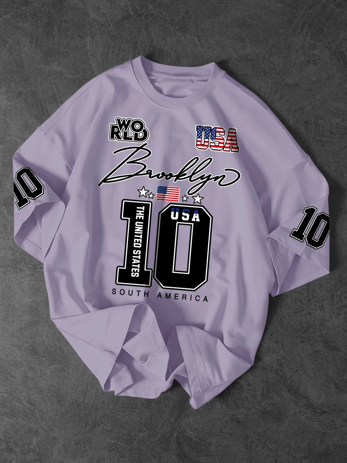 Men's & Women's USA Brooklyn 10 Varsity Graphic T-Shirt American Flag Print Y2K Streetwear Oversized Crew Neck Tee