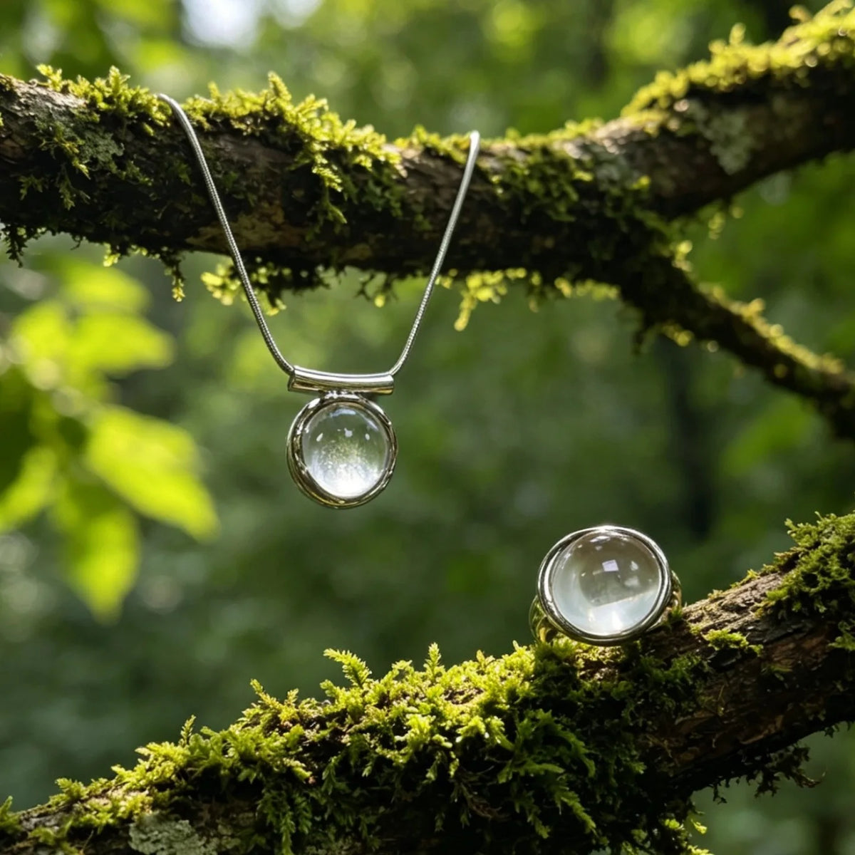 Transparent Square Crystal Pendant Necklace Ring Set Elegant Trendy Women Jewelry Wholesale