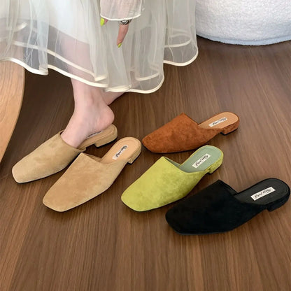 Bailamos Brand Women Slippers Square-toed Muller Shoes Lady Luxury Low Heel Outdoor Slippers Summer Fashion All-Match Slides