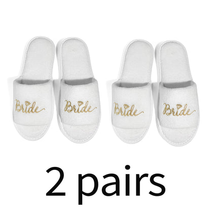 Bride & Bridesmaid, Wedding Party Guests Home Slip On Shoes Bridal Party Slippers Open-toe With Golden, Mint Green and Pink