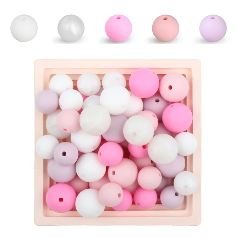 50Pcs/Lot 15mm 9mm 12mm Silicone Beads for DIY KeyChains Jewelry Making Pen Necklace Bracelet Round Loose Beads Choose Color