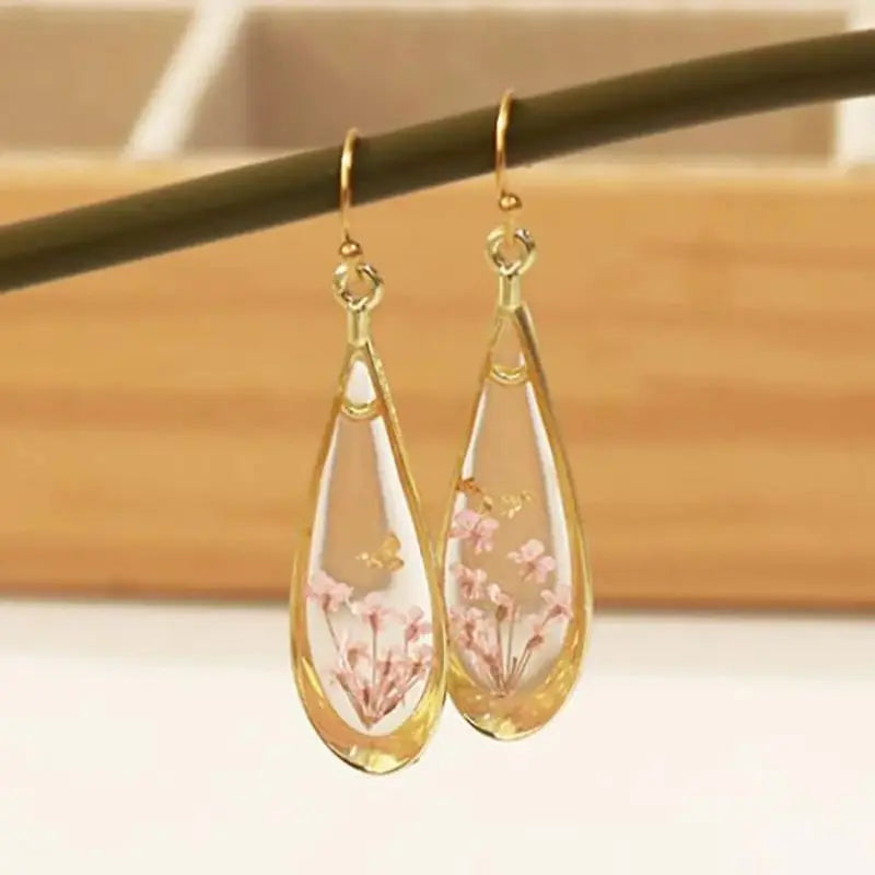 Natural Flower Drop Earrings Unique Epoxy Resin Real Flowers Earrings Elegant Pressed Flowers Earring Wholesale Custom Accessory