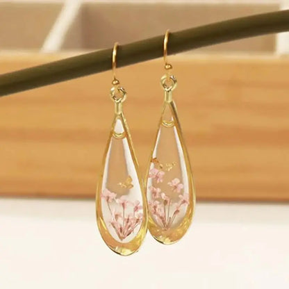Natural Flower Drop Earrings Unique Epoxy Resin Real Flowers Earrings Elegant Pressed Flowers Earring Wholesale Custom Accessory