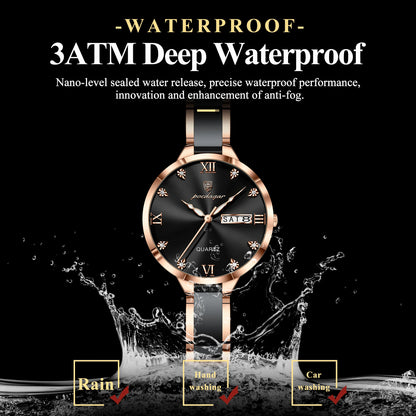 POEDAGAR Fashion Elegant Women Watches Week Date High Quality Waterproof Ladies Quartz Watch Stainless Steel Watch For Woman+Box