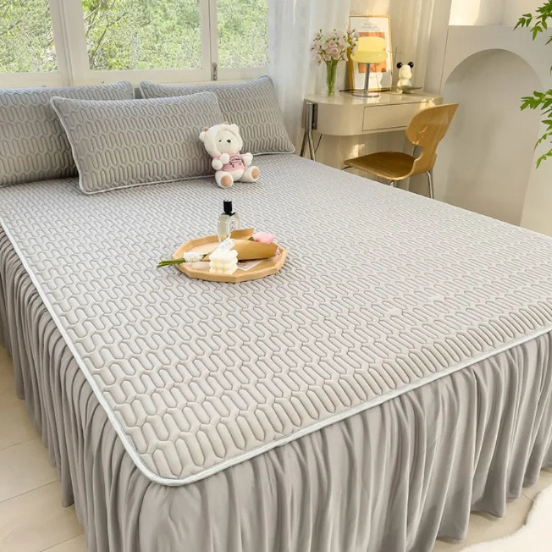Princess wind ice silk latex mat bed skirt three-piece summer single soft mat bed sheet air conditioner mat machine washable