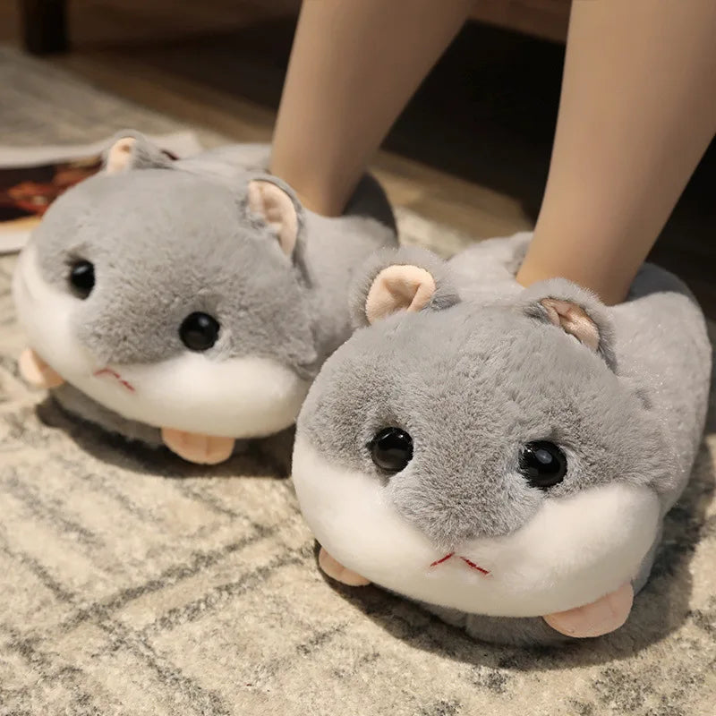 Winter Funny Slippers Women Cute Rabbit Husky Shoes Indoor Home Warm Plush Soft Sole Girl Cartoon Hamster Flurry Winter Footwear
