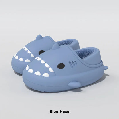 Litfun Fuzzy Shark Slippers For Women Men Winter Indoor Plush Cartoon Cotton Shoes New Outdoor Adults Kids Waterproof Furry Shoe