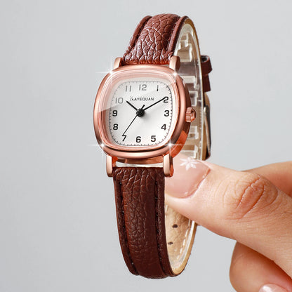 Elegant Square Women Watch Brown Leather Strap Ladies Minimalist Quartz Dress Wristwatches Clock Relogio Feminino (Without Box)