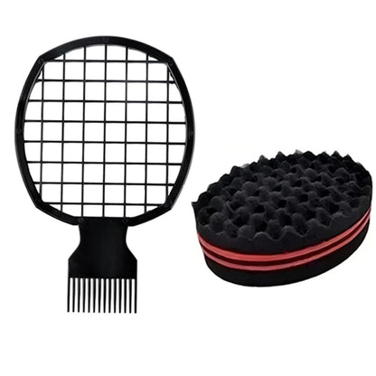 Afro Curly Hair Comb Barbershop Curling Net Comb Insert Comb Black Men Hair Curling Sponge Salon Hairdressing Styling Tools Set