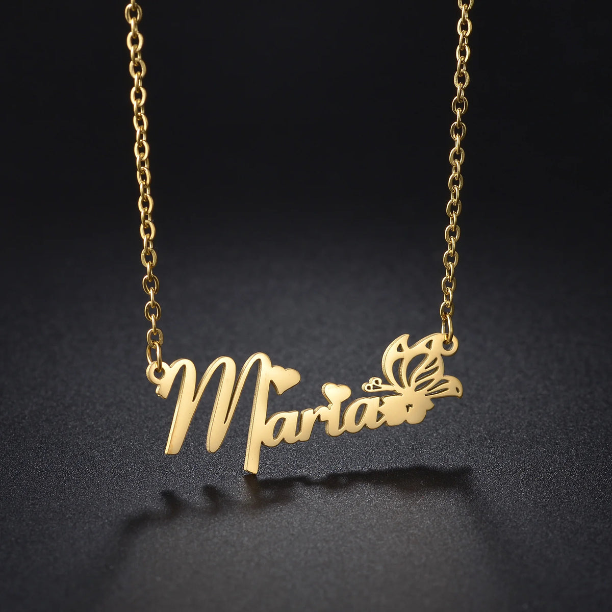 Atoztide Multiple Custom Name Frosted Necklaces Full Stone Butterfly Chain Stainless Steel for Women Pendant Jewelry Gifts