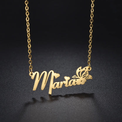 Atoztide Multiple Custom Name Frosted Necklaces Full Stone Butterfly Chain Stainless Steel for Women Pendant Jewelry Gifts