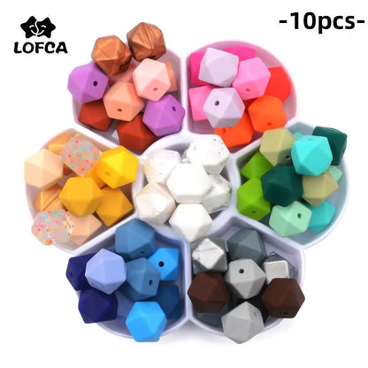 LOFCA 10pcs 14mm/ 17mm Hexagon Silicone Beads  For Jewelry Making Bulk DIY Necklace Pacifier Chain  Popular Jewelry Accessories