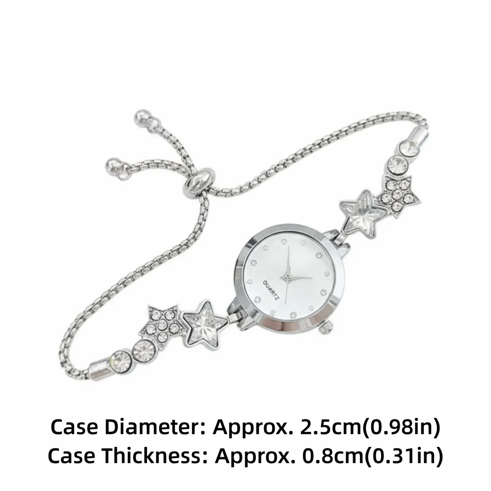 Fashion Adjustable Bracelet Watch Rhinestone Alloy Quartz Watch Star Chain Watch for Women Girls