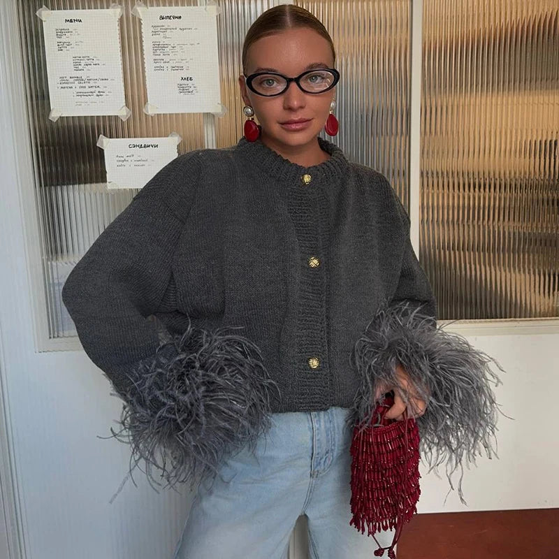 Solid Color Knitted Sweater for Women Chic O-Neck Long Sleeved Tassel Cardigan Tops Casual Single Breasted Outerwears