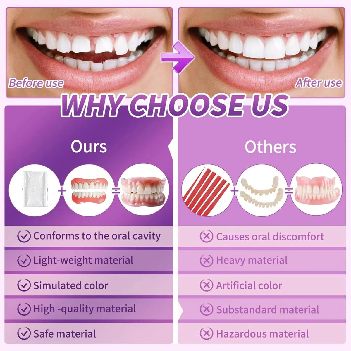 Adult Full Set Silicone Fake Teeth Upper & Lower Dentures Soft Comfort Fit Natural Smile Oral Beauty Accessories