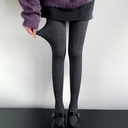 Women Cable Knit Tights Warm Thick Full Length Pantyhose Stretchy Solid Hosiery for Daily Wear