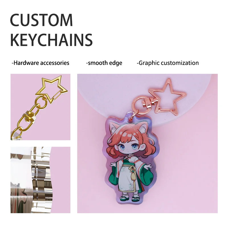 Custom Keychains Cartoon Epoxy Translucent Key Chain Customized Anime Charms Hologram Acrylic Personalized Designer Keychains