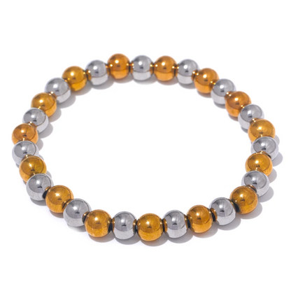 Yhpup 3/4/5/6 MM Stainless Steel Beads Daily Handmade Elastic Bracelet Bangle Waterproof Wrist Wholesale Gold Color Jewelry Men
