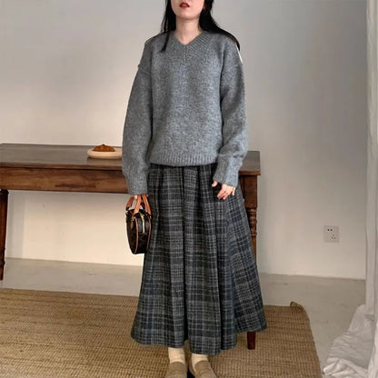 Women's Plaid Pleated Long Skirt