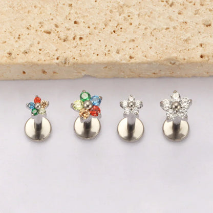 G23 Titanium Colorful Flower Lip Piercing Women 16G 18G Snowflake Heart CZ Tragus Cartilage Helix Conch Daith Earrings Piercing