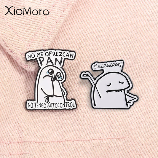 Funny Spanish Quote Enamel Pins No Me Ofrezcan PAN No Tengo Autocontrol Slaaaaaaay Metal Brooches Lapel Badge Jewelry Gifts