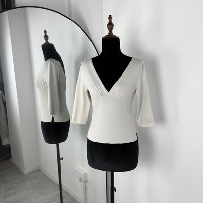Summer V-Neck Sexy T-Shirts Top Women Solid Patchwork Casual Solid Slim Commute Y2k Top Pullover Female Backless Tee Top 2026