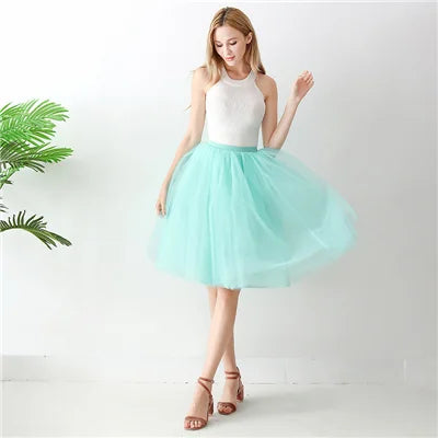 5 Layers 65cm Black Pleated Skirt Sexy Midi Tulle Skirt High Waist Full Lining Adult Tutu Korean Style Women Jupe Femme Faldas