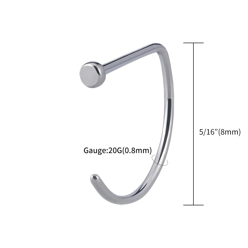 5pcs/lot Right Grand ASTM F136 Titanium 20G Open D Shape Nose Ring Hoop Tragus Cartilage Retainer Body Piercing Jewelry 8MM 10MM