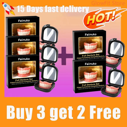 Upper & Lower Full Mouth Silicone Dentures, 2026 New Soft Silicone Upper&Lower Dentures Comfort Realistic False Teeth Bright Smi