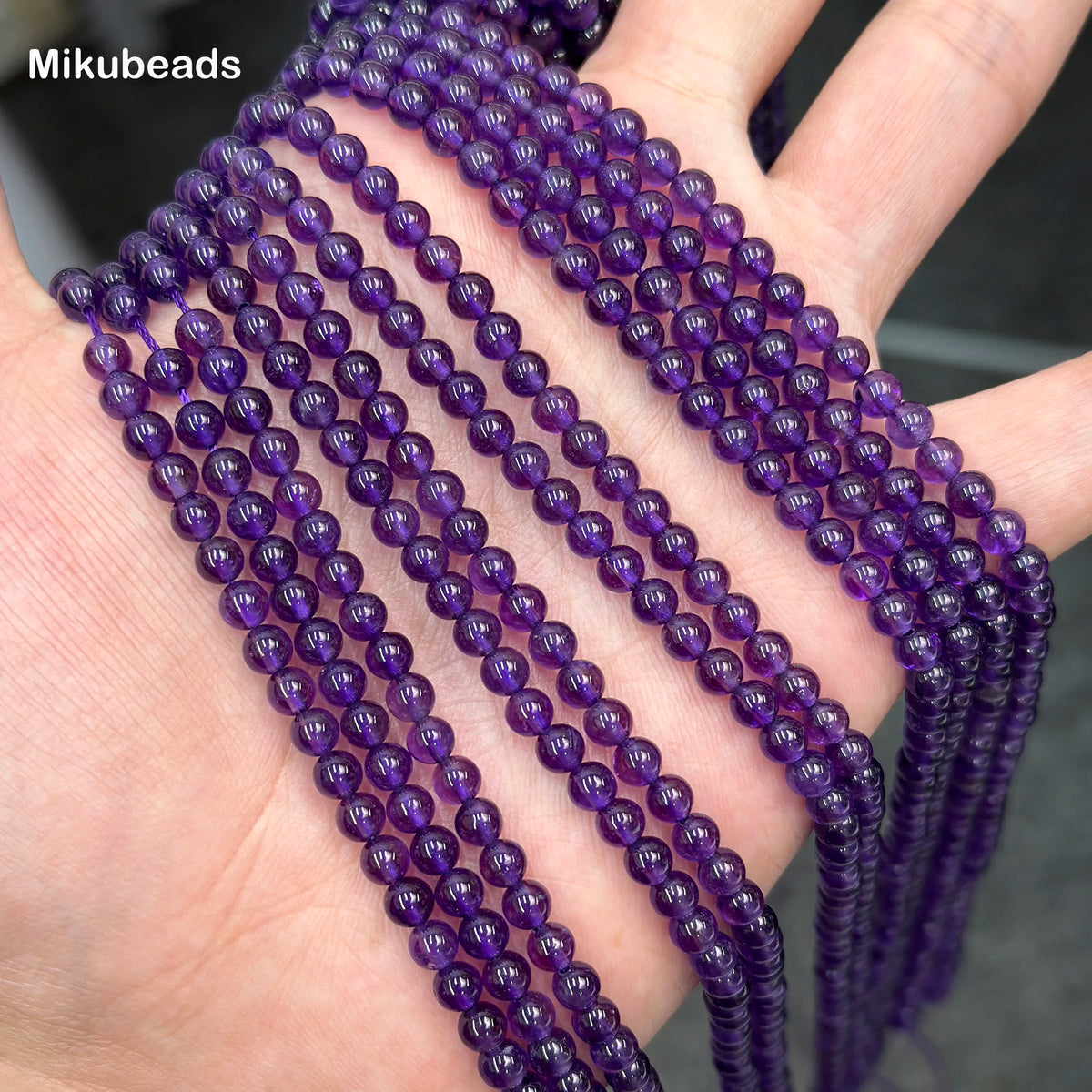 Wholesal Natural 4mm 3A Amethyst Quartz Crystal Smooth Round Stone Loose Beads For Making Jewelry DIY Necklace Strand 15"