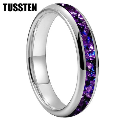 TUSSTEN 4/6/8MM Men's and Women's Wedding Tungsten Ring Galaxy Orion Nebula And Purple Crystal Stone Inlaid Comfortable Fit