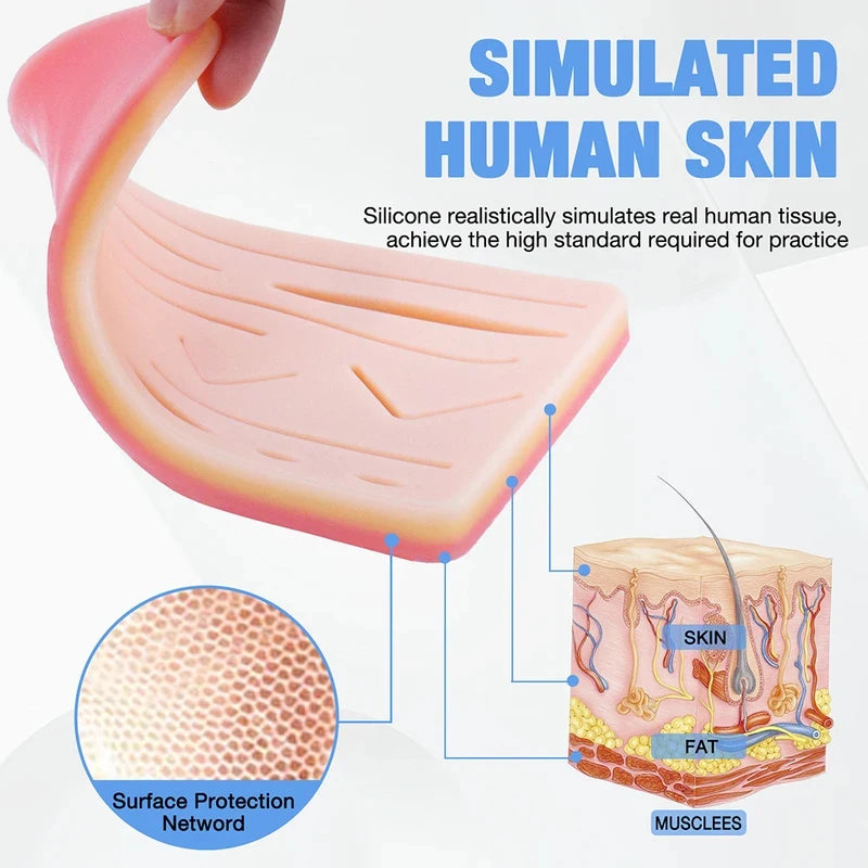 Silicone Suture Training Skin Pad Kit, Reusable Surgical Wound Simulation Skin for Medical Student Traumatic Suture Practice