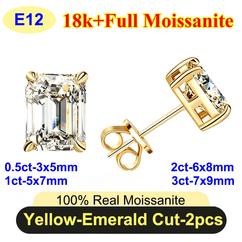 PureNew 0.5-3ct Classic Full Moissanite Earrings For Women S925 Silver Plated 18k Gold D Color VVS1 Women's Moissanite Earrings
