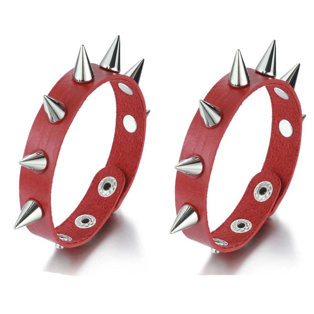 2pcs/set Spiked Bracelet Black Pu Leather Punk Rock Bracelet Bangle Metal Wristband For Men Goth Accessories