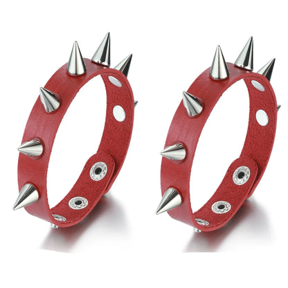2pcs/set Spiked Bracelet Black Pu Leather Punk Rock Bracelet Bangle Metal Wristband For Men Goth Accessories