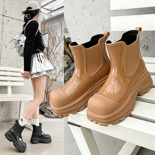Women's rain boots, spring and autumn outdoor thick-soled low-cut non-slip height-increasing outdoor rain boots/overshoes