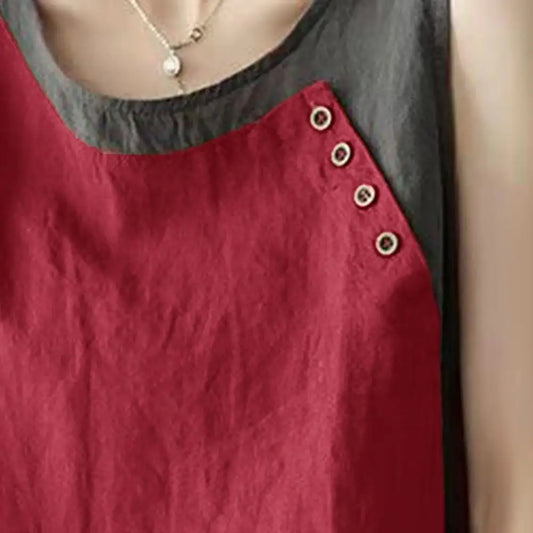 Women Summer Tank Top Contrast Color Patchwork Round Neck Sleeveless Thin Match Pants Casual Vintage Lady T-shirt Women Clothes