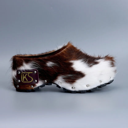 Women’s Cowhide Platform Clogs Sandals Wide Fit Comfort Designer Fur Shoes for Flat Feet, Soft Sole Anti-Slip Mules for All-Day