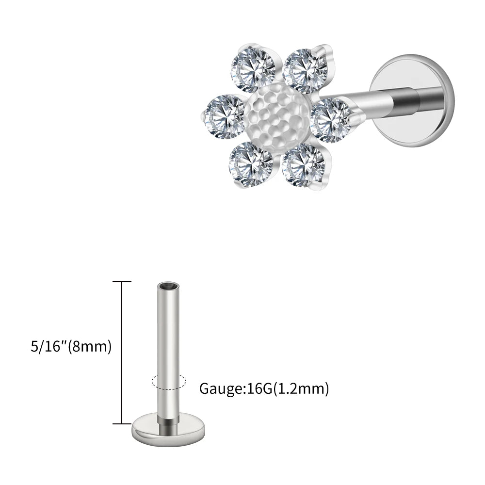 Right Grand ASTM F136 Titanium 16G Mini Sunflower Cartilage Earring Dainty Flower CZ Helix Conch Earlobe Piercing Labret Stud