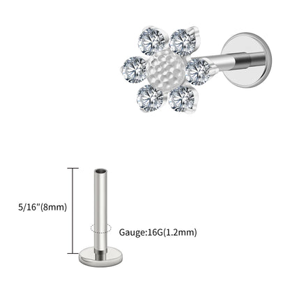 Right Grand ASTM F136 Titanium 16G Mini Sunflower Cartilage Earring Dainty Flower CZ Helix Conch Earlobe Piercing Labret Stud