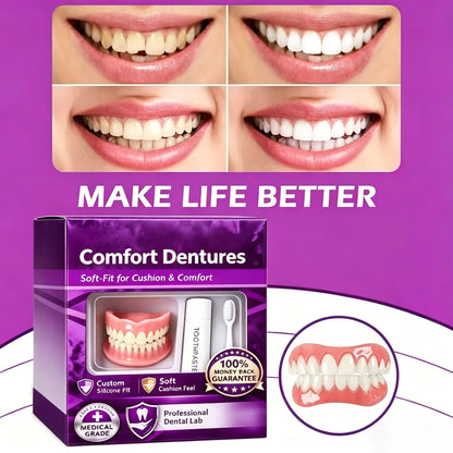 Adult Full Set Silicone Fake Teeth Upper & Lower Dentures Soft Comfort Fit Natural Smile Oral Beauty Accessories
