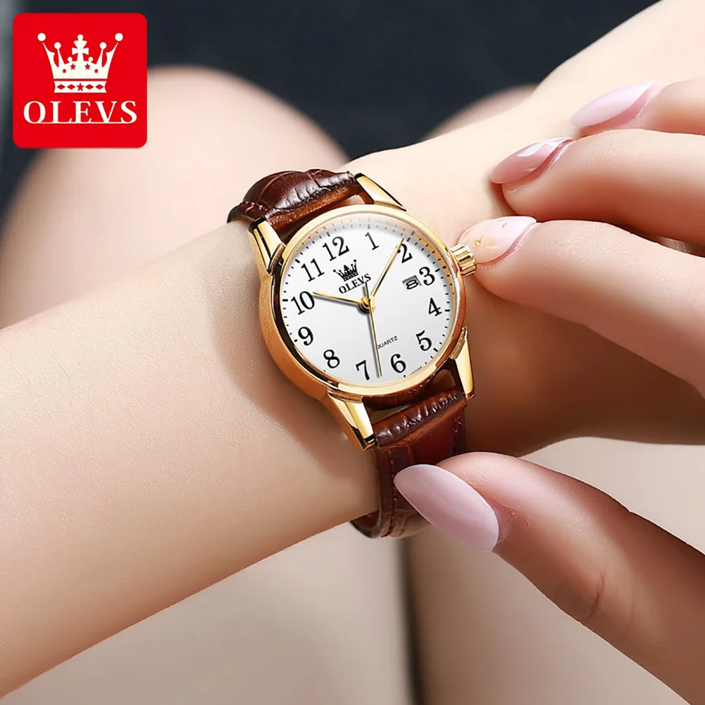 OLEVS 5566 Classic Brand Quartz Women's Watch Luxury Business Waterproof Leather Strap Elegant Dating Women's Clock Reloj Mujer