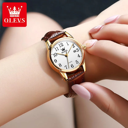 OLEVS 5566 Classic Brand Quartz Women's Watch Luxury Business Waterproof Leather Strap Elegant Dating Women's Clock Reloj Mujer