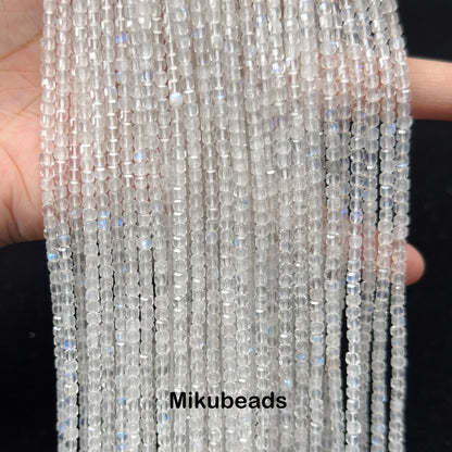 Wholesale Natural 3*3mm A+ Moonstone Faceted Cube Loose Beads For Making Jewelry DIY Stone Necklace Strand Mikubeads