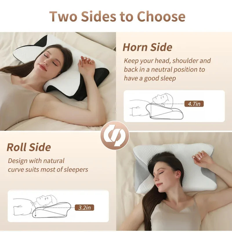 Ergonomic Contour Memory Foam Cervical Pillow Orthopedic Neck Support Pillow with Replaceable Pillowcase for Neck Pain Relief