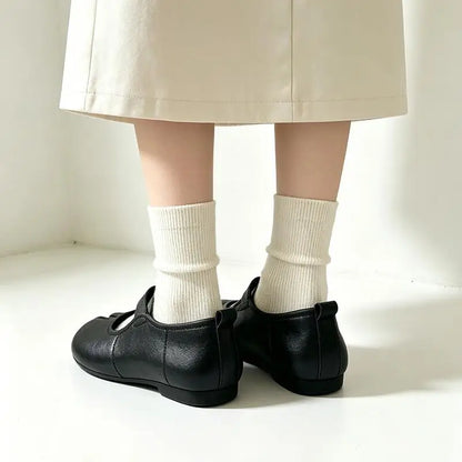 Korean Soft Leather Tabi Shoes Summer 2026 Elegant Ankle Strap Ballet Flats Plus Size Brand Flat Heel Split Toe Shoes for Women