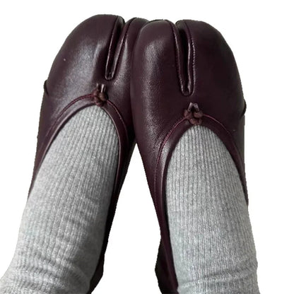 Split Toe Women Ballet Flats Shoes Soft Leather Comfortable Walking Shoes Retro Slip-on Loafers Ladies Casual Luxury Shoes 2026