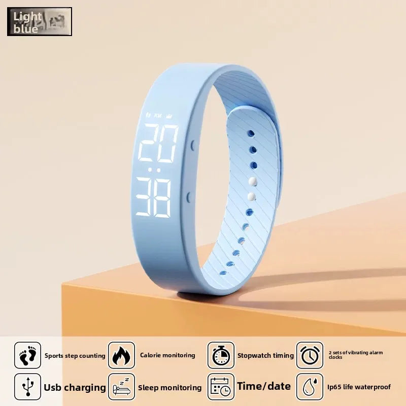 Waterproof Kids LED Digital Alarm Clock Watch Swimming Silent Vibration Smart Bracelet Sports Fitness Student Step Counter