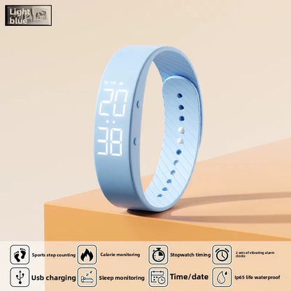 Waterproof Kids LED Digital Alarm Clock Watch Swimming Silent Vibration Smart Bracelet Sports Fitness Student Step Counter